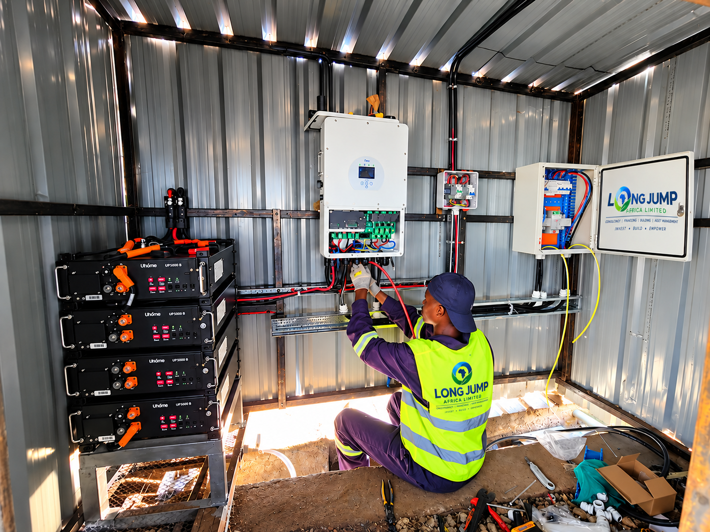 Solar installation work on a residential roof